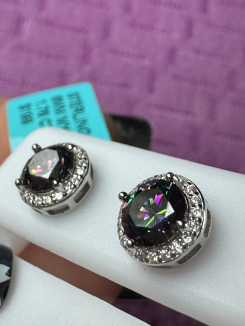 925 Sterling Silver Round Halo 1.76 CTW 6MM Mystic Topaz Stud Earrings NWT